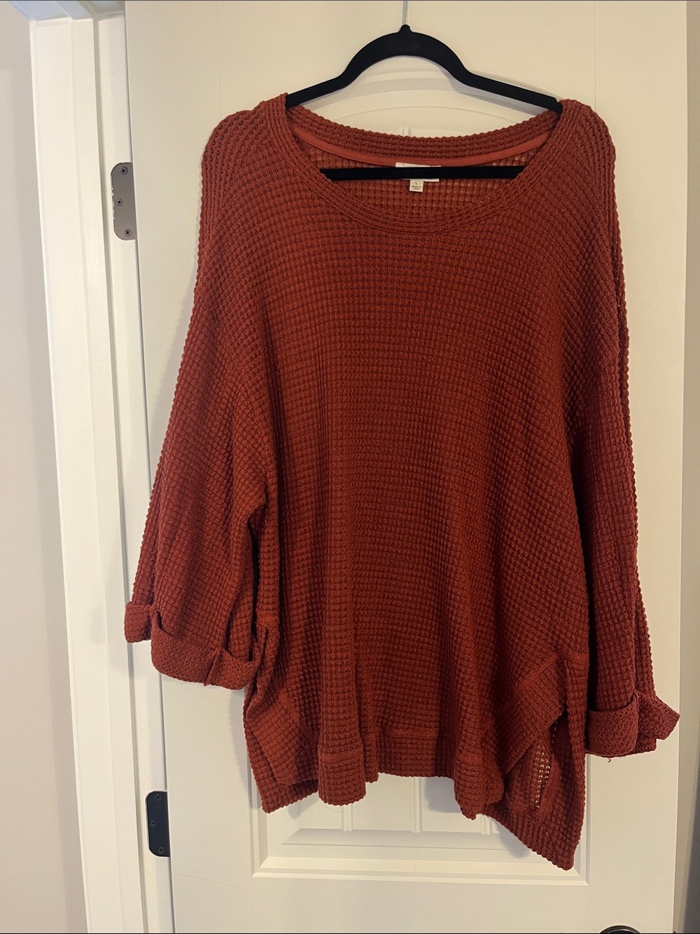Umgee Waffle Knit Oversized Crew Sweater - Rust